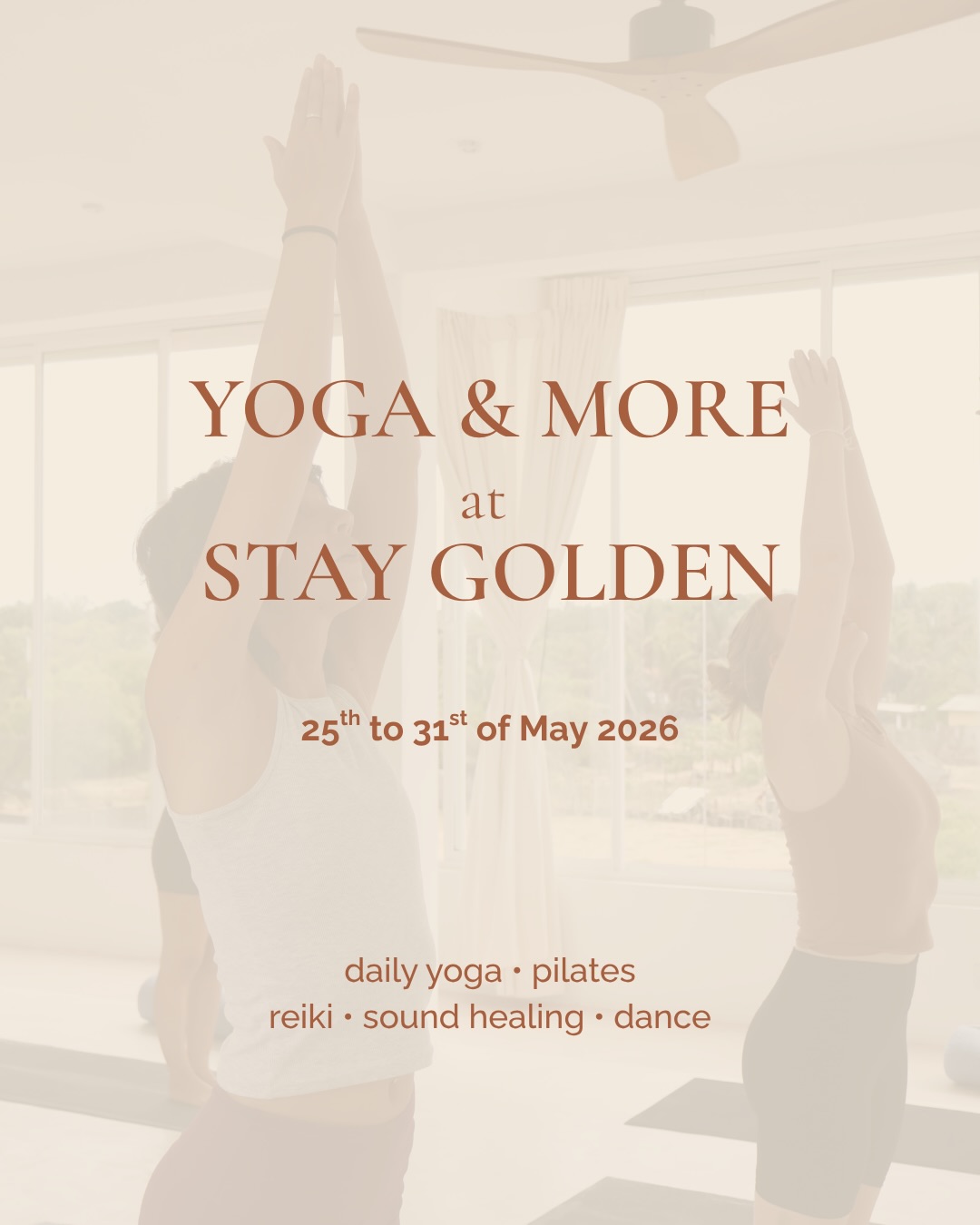 This week at Stay Golden Yoga (25th-31st of May) ☀️

Alongside our daily yoga classes, we’re introducing new offerings designed to bring even more movement, connection & wellness into your time in Arugam Bay.

✨ New Mat Pilates classes
✨ Sound & Brunch experience
✨ Dance sessions with Isabel
✨ Group Reiki evenings
✨ Charity Sound Healing event on Monday for @makethemsmile.sl 

Whether you want to energize with Vinyasa, slow down with Yin, strengthen with Pilates, or simply reconnect through movement & community - there’s something for every rhythm this week.

Our classes take place in our sea view shala surrounded by nature & ocean breeze.

• All levels welcome
• No booking needed
• Pool access included
• Healthy shot after class
• Class passes available

📍 Stay Golden, Arugam Bay
DM us for private yoga, Reiki & wellness treatments.

With @0neyoga @nali_vibe and Isabel at @staygoldenarugam